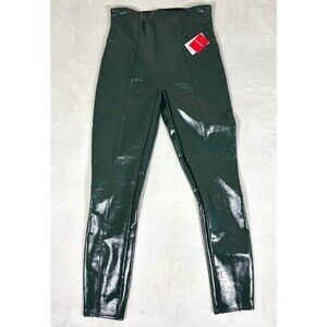 SPANX Faux Patent Leather Leggings Womens L Deep Green NWT High Rise Shaping